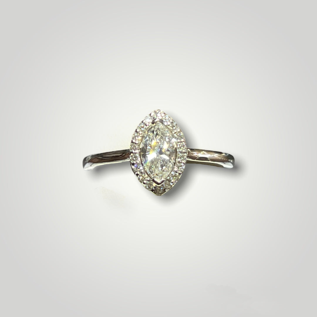 14K White Gold Marquise Halo Ring - Q&T Jewelry