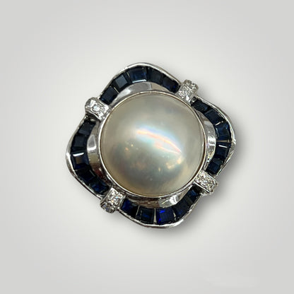South Sea Pearl, Sapphire, & Diamond Ring - Q&T Jewelry