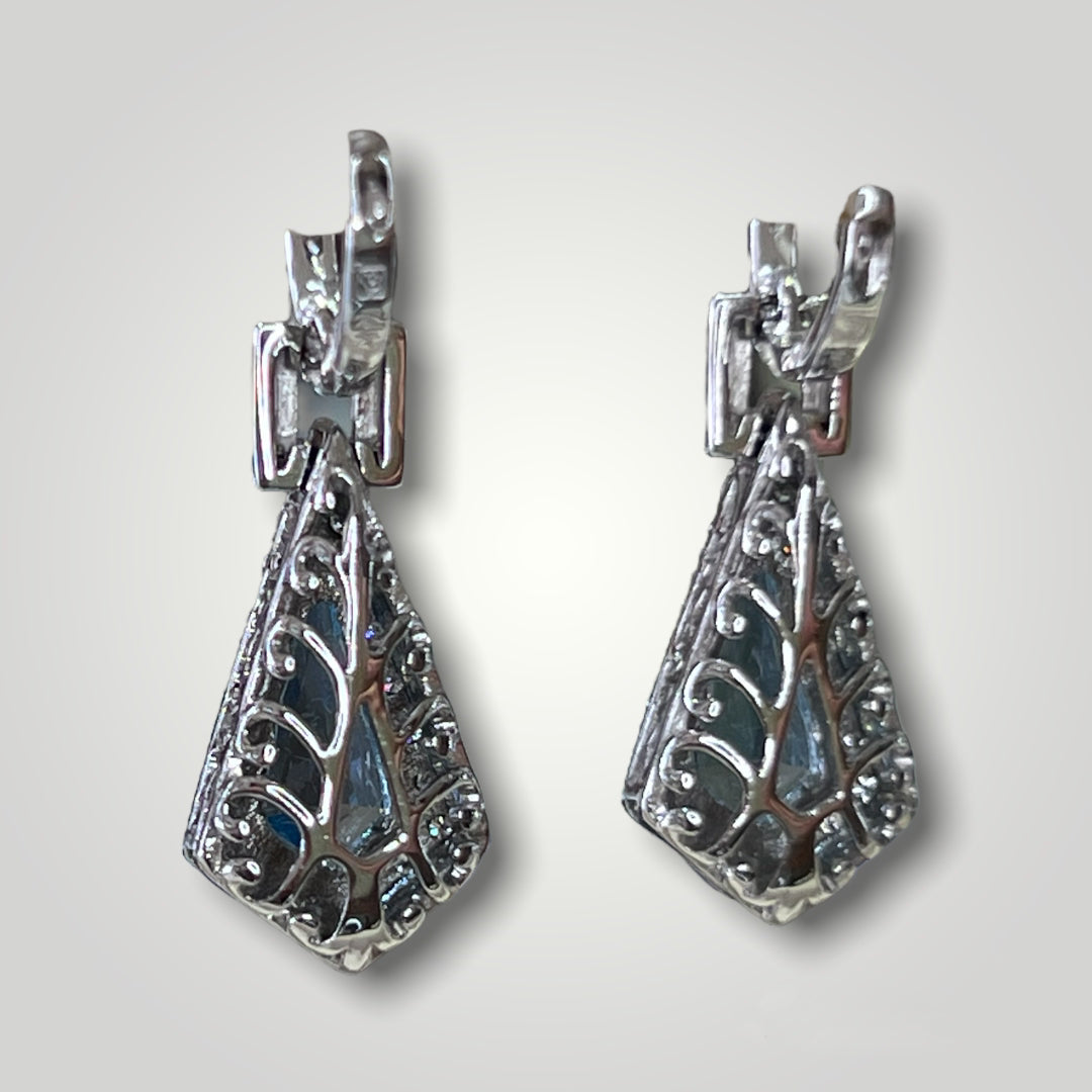 Blue Topaz & Diamond Drop Earrings - Q&T Jewelry