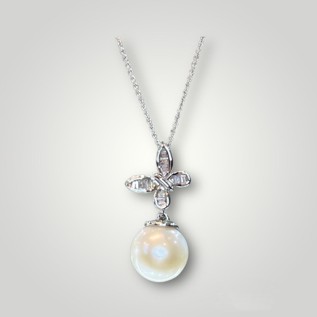 Butterfly Diamond and Pearl Pendant - Q&T Jewelry