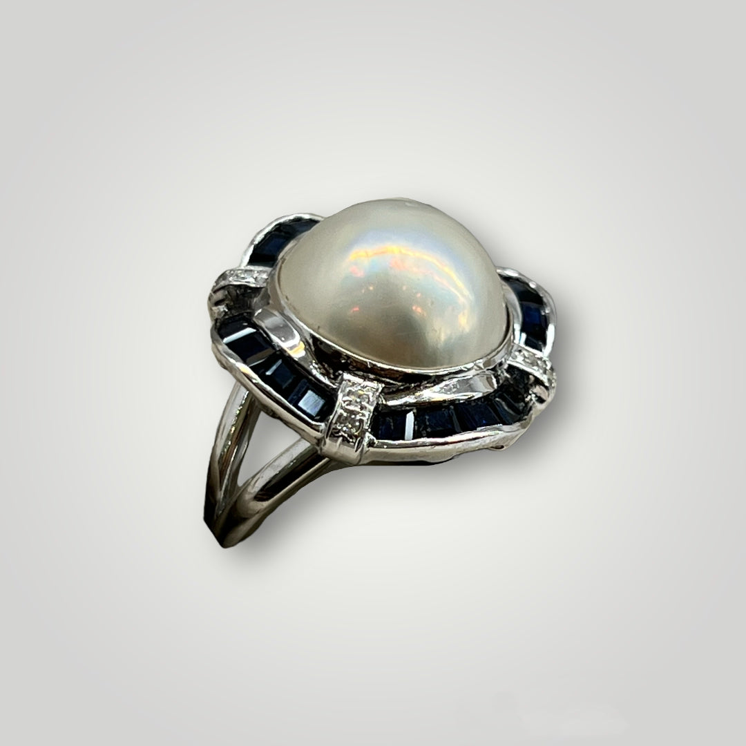 South Sea Pearl, Sapphire, & Diamond Ring - Q&T Jewelry