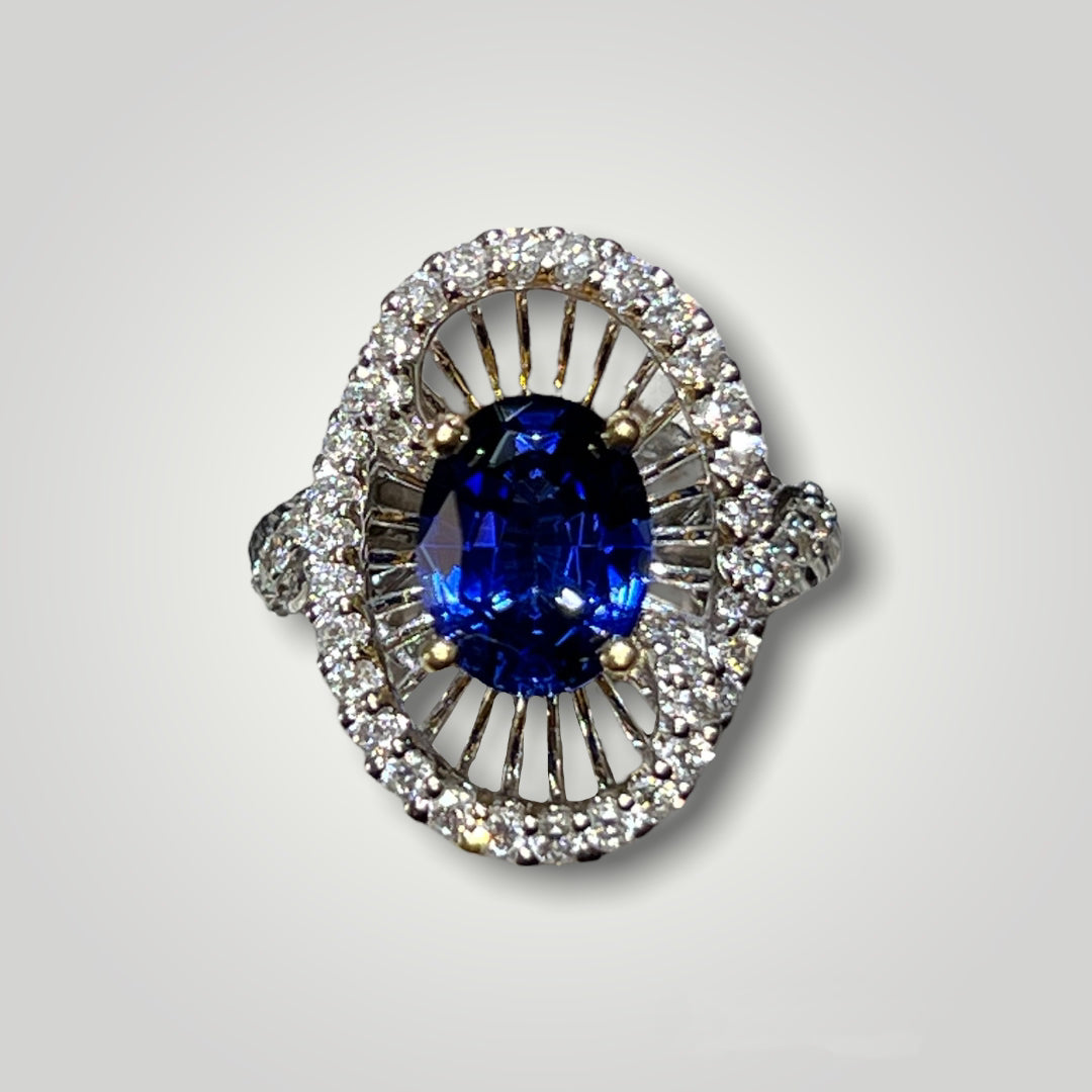 Sapphire and Widened Halo Ring - Q&T Jewelry