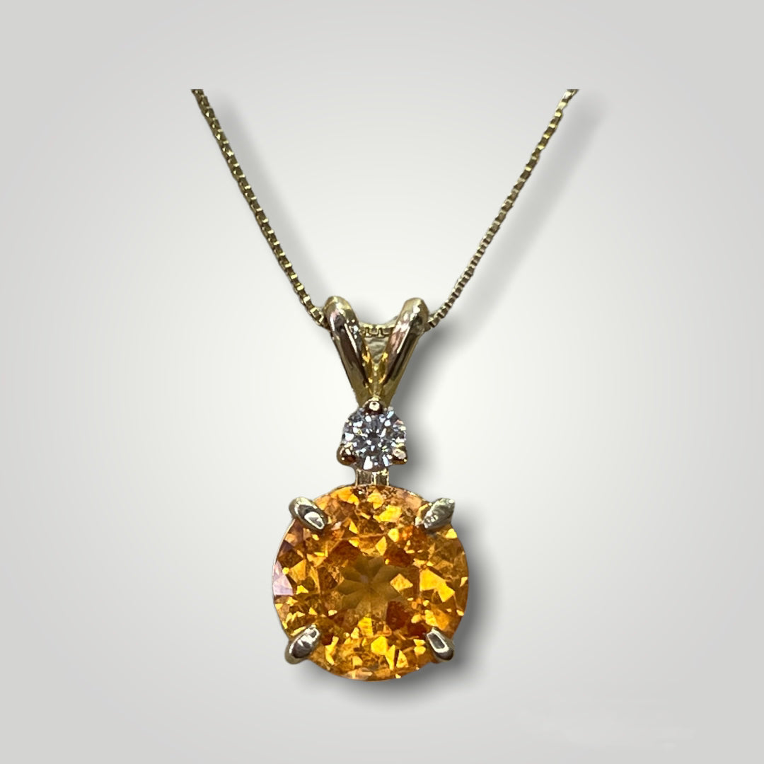 Solitaire Citrine and Diamond Pendant. - Q&T Jewelry