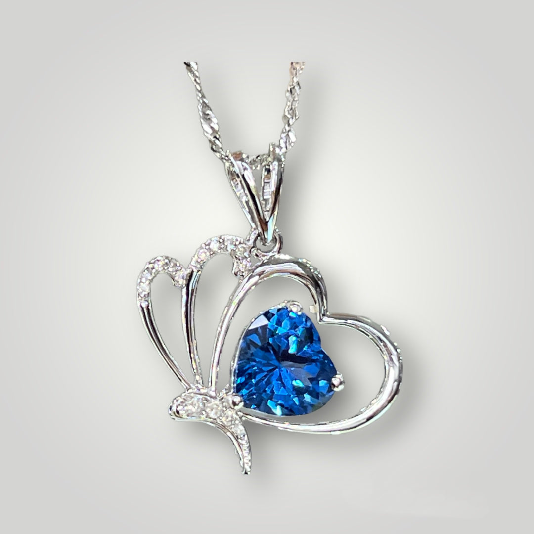 Heart Fan Topaz and Diamond Pendant - Q&T Jewelry