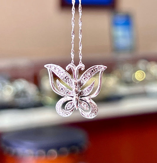 White Gold and Diamond Butterfly Pendant - Q&T Jewelry