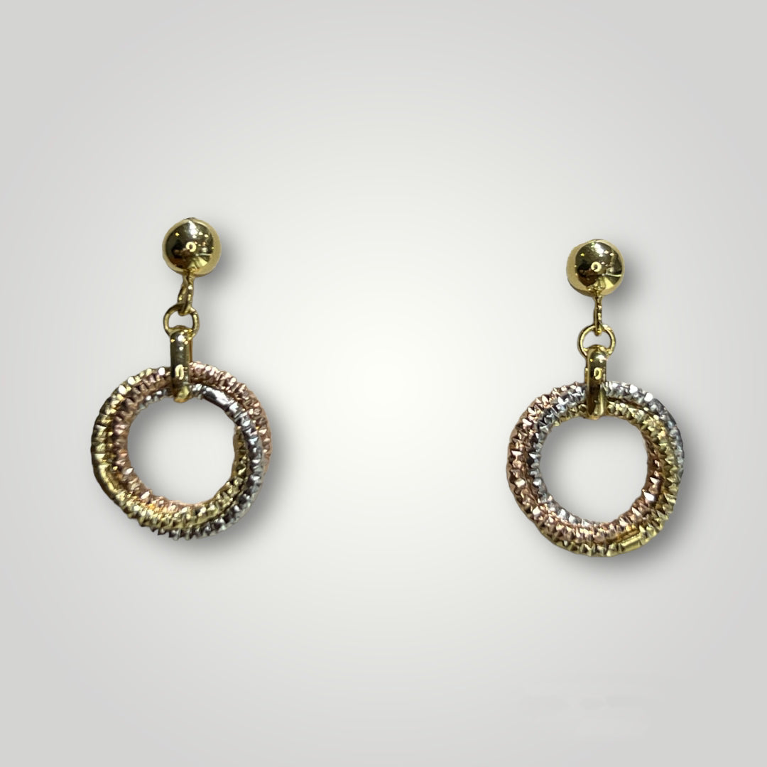 14K Tri Tone Circle Dangle Earrings - Q&T Jewelry