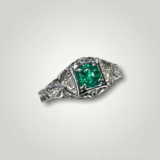 14KW Diamond and Emerald Ring - Q&T Jewelry
