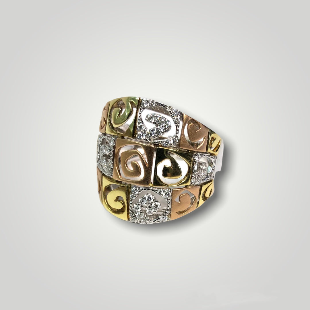 18k Tri color diamond right hand ring - Q&T Jewelry