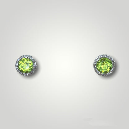Peridot with Diamond Halo Stud Earrings - Q&T Jewelry
