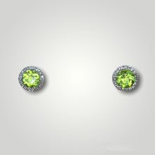 Load image into Gallery viewer, Peridot with Diamond Halo Stud Earrings - Q&amp;T Jewelry