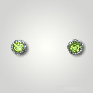 Peridot with Diamond Halo Stud Earrings - Q&T Jewelry