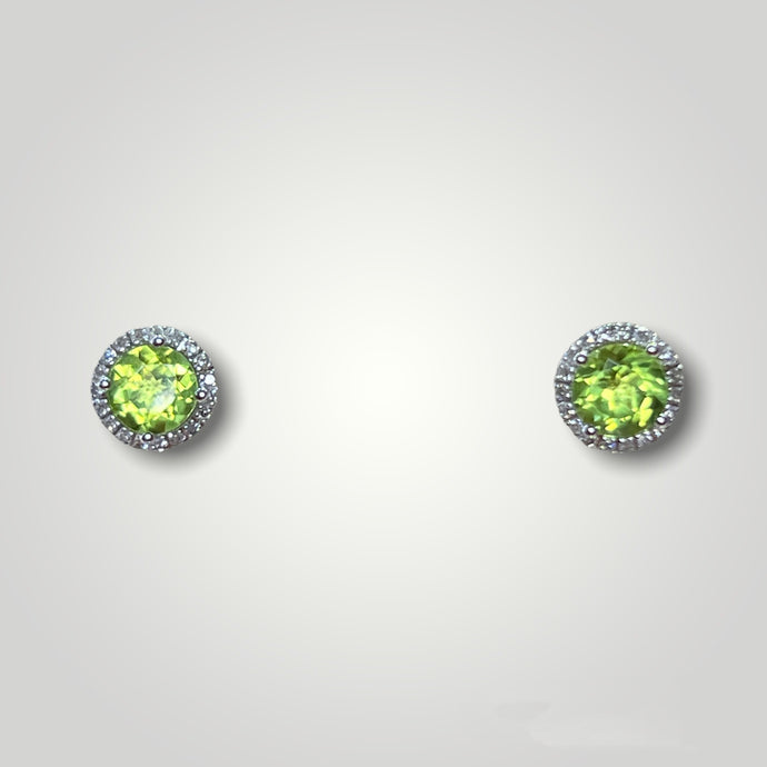 Peridot with Diamond Halo Stud Earrings - Q&T Jewelry