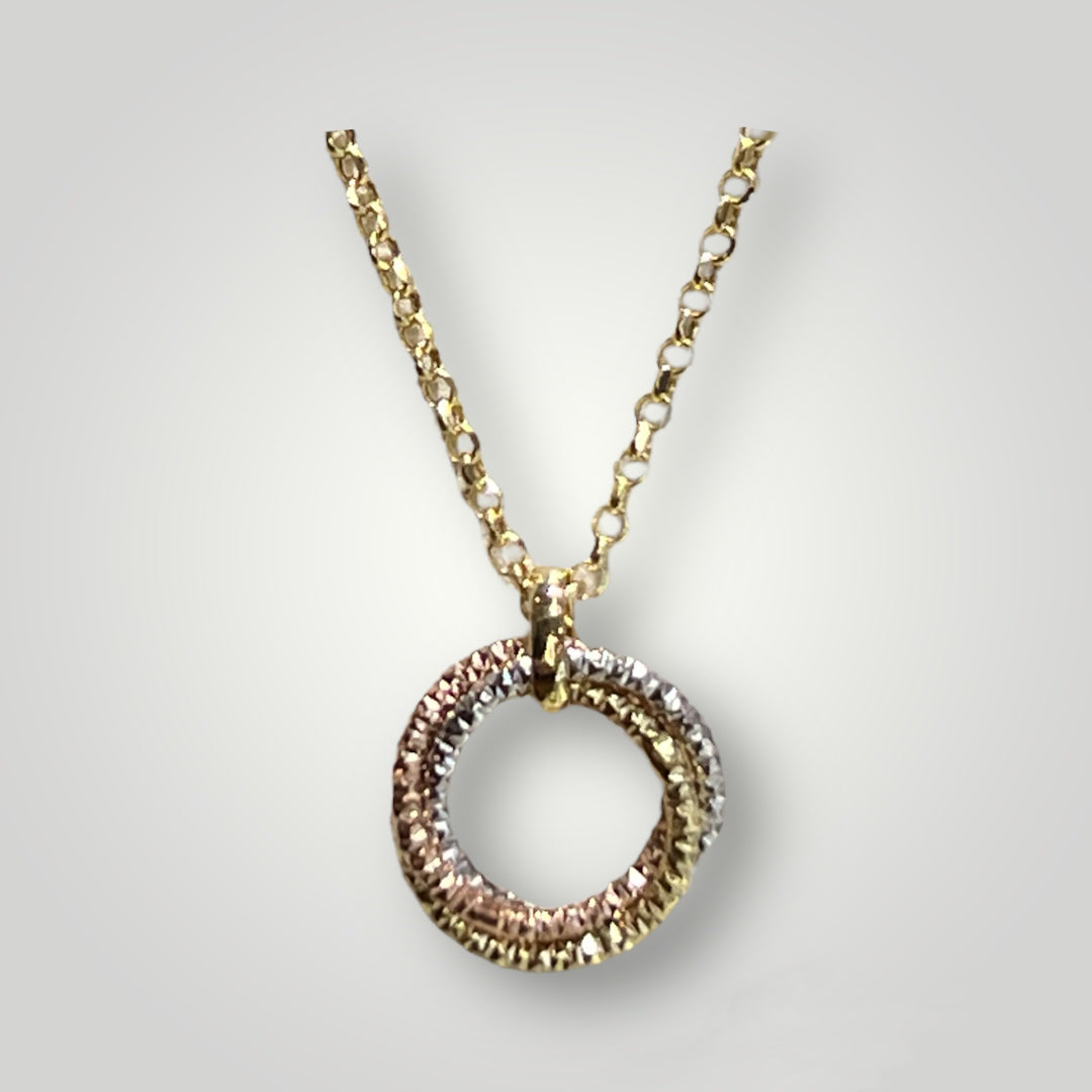 14K Tri-Tone Circle Pendant - Q&T Jewelry