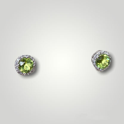Peridot with Diamond Halo Stud Earrings - Q&T Jewelry