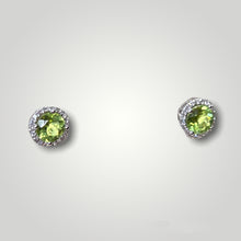 Load image into Gallery viewer, Peridot with Diamond Halo Stud Earrings - Q&amp;T Jewelry