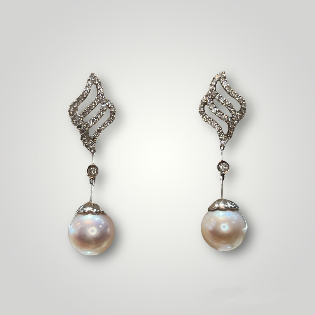 Diamond Swirl and and Pearl Dangle Warrings - Q&T Jewelry