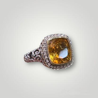 Cushion Citrine and Diamond White Gold Ring - Q&T Jewelry