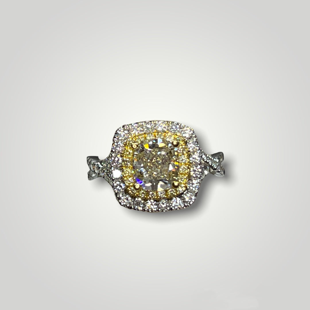 18K Fancy Yellow Diamond Halo  Ring - Q&T Jewelry