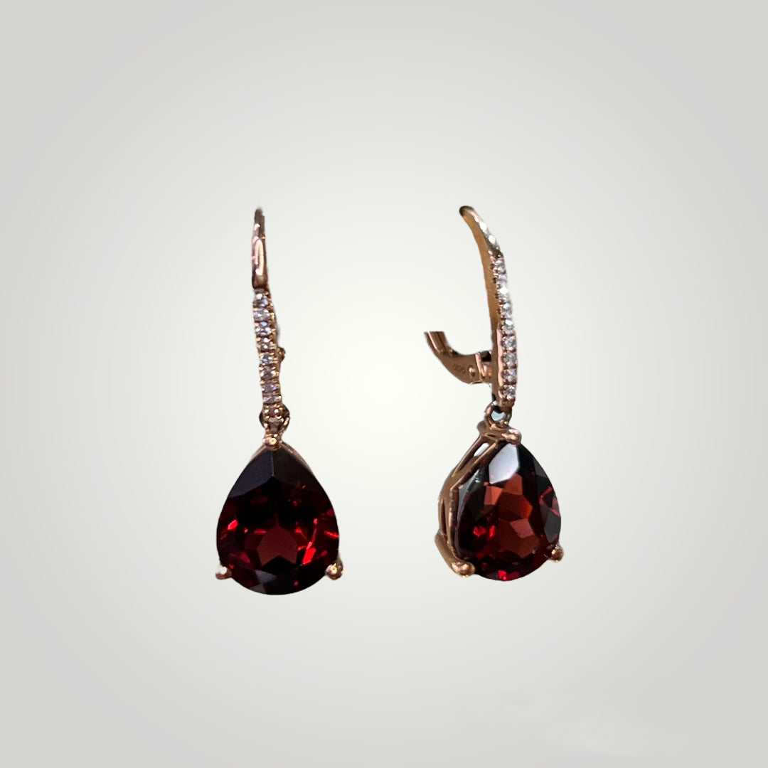 Garnet Pear Shape Dangle Earrings - Q&T Jewelry