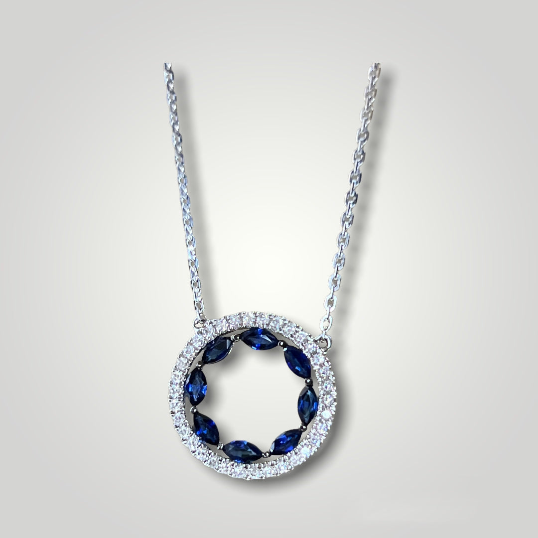 Sapphire and Diamond Circle Pendant - Q&T Jewelry
