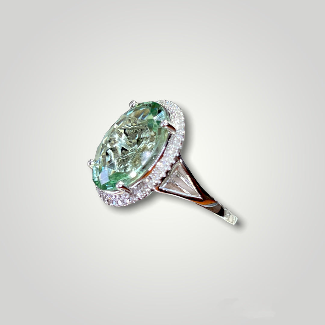 Oval Green Amethyst and Diamond Ring - Q&T Jewelry