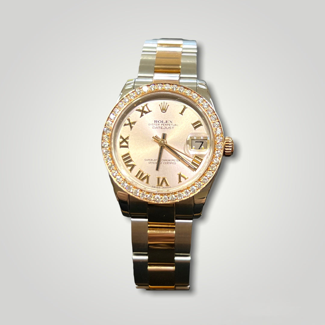 Two Tone Rose Gold Rolex Watch with Diamond Bezel - Q&T Jewelry