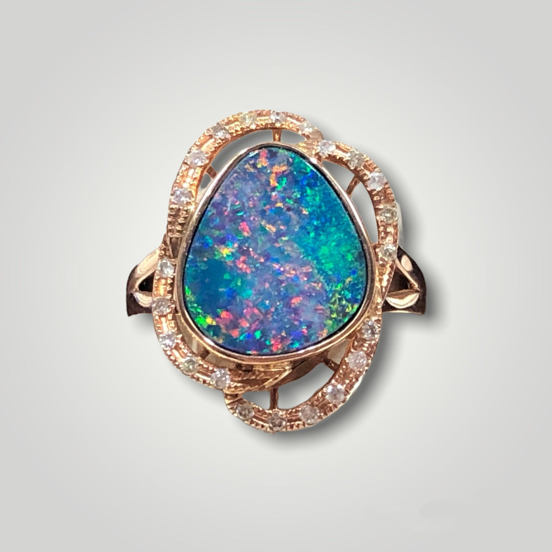 Opal and Diamond Rose Gold Ring - Q&T Jewelry