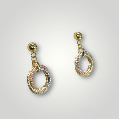 14K Tri Tone Circle Dangle Earrings - Q&T Jewelry