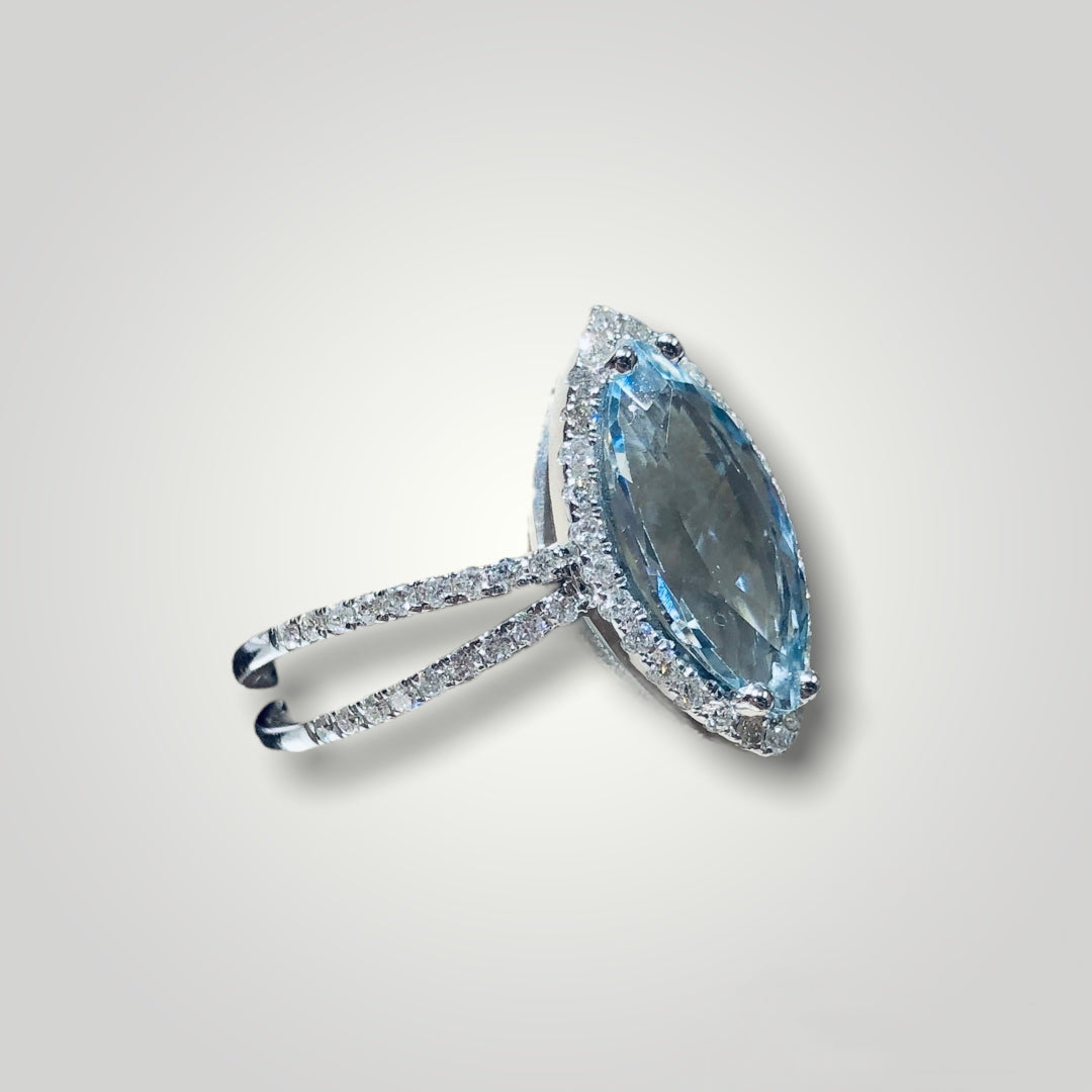 Aquamarine Diamond Halo Marquis Ring - Q&T Jewelry