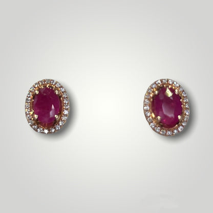 Ruby and Diamond Halo Rose Gold Earrings - Q&T Jewelry