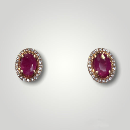 Ruby and Diamond Halo Rose Gold Earrings - Q&T Jewelry