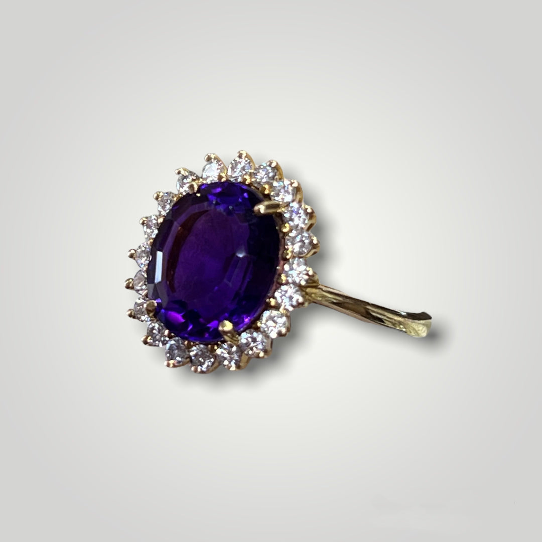 Purple Amethyst & Diamond Halo Ring - Q&T Jewelry