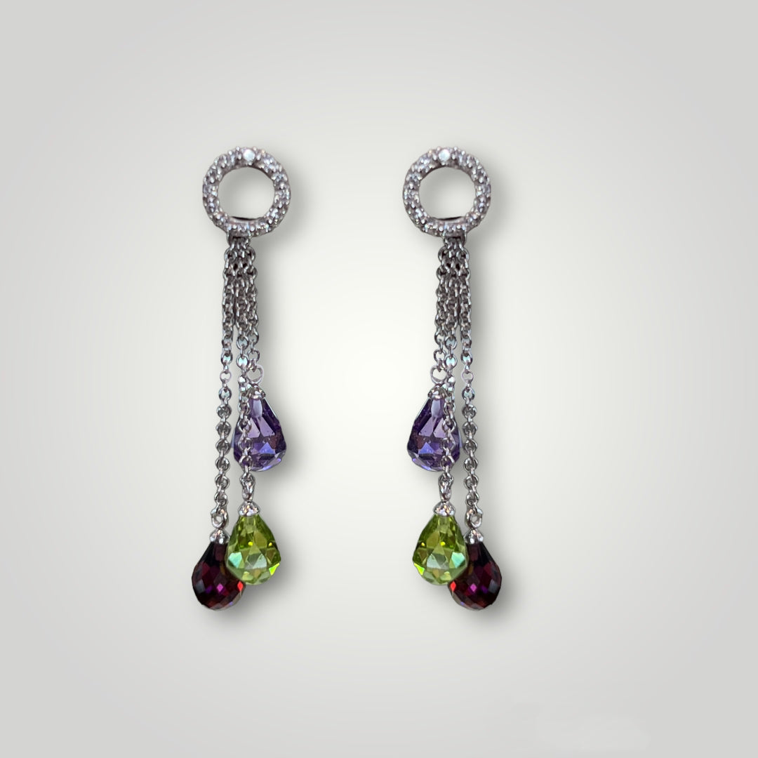 Garnet, Amethyst, & Peridot Drop Earrings - Q&T Jewelry