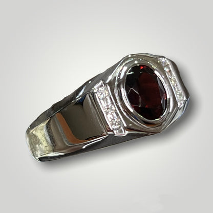 Men's Ring - Diamond/Garnet 14K White Gold - Q&T Jewelry