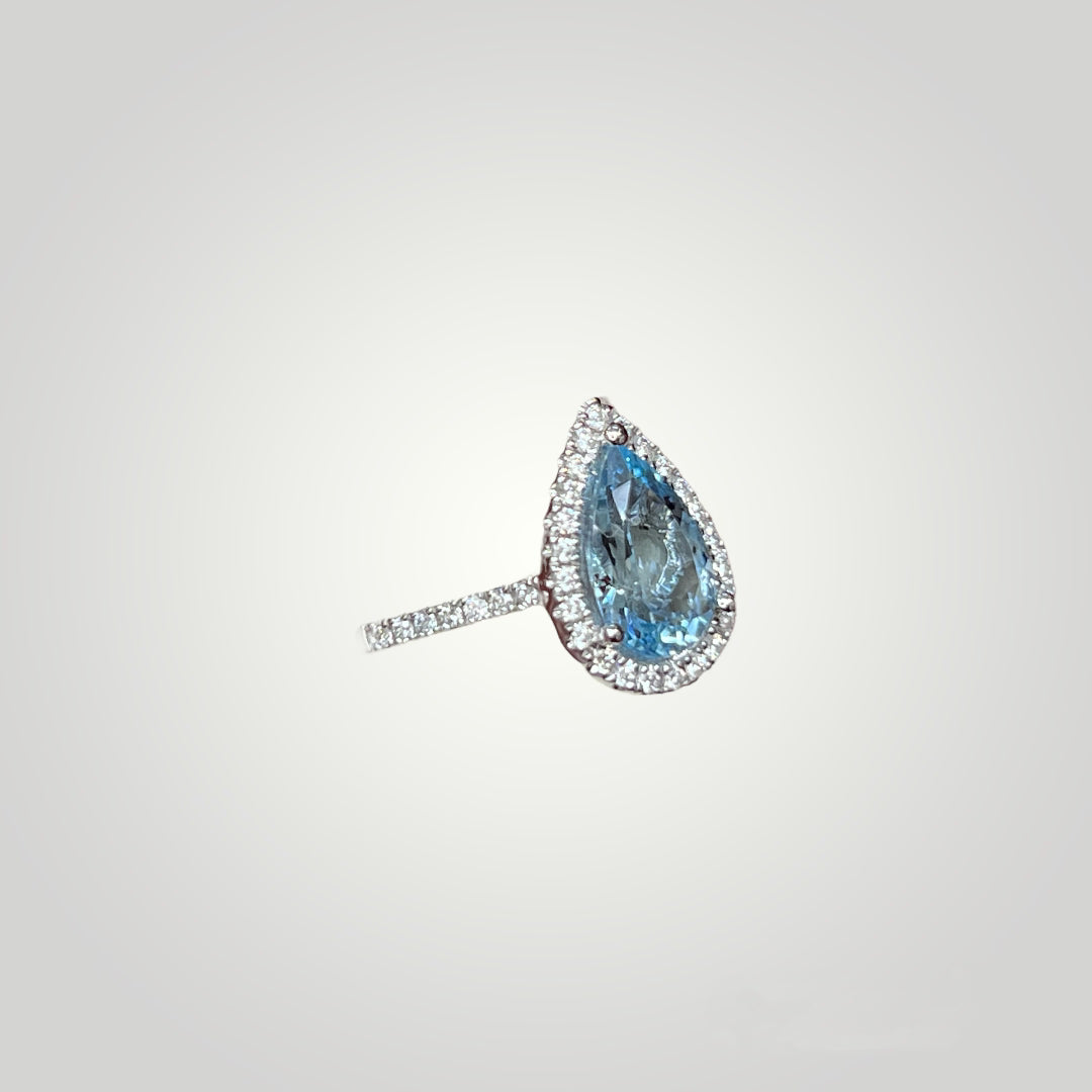 Pear Cut Aquamarine with Halo Ring - Q&T Jewelry