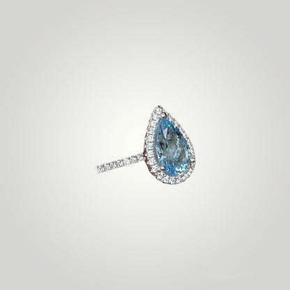 Pear Cut Aquamarine with Halo Ring