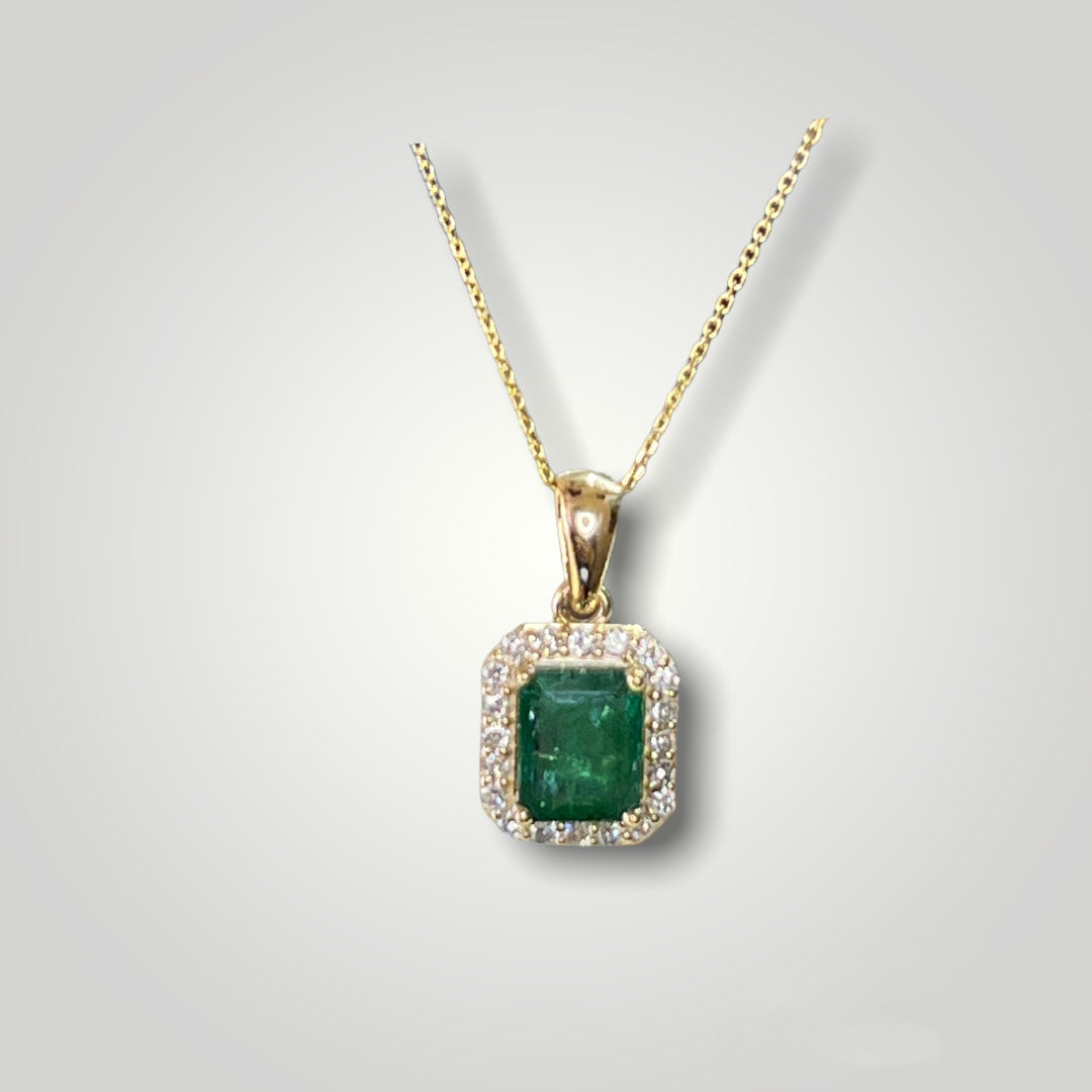 Emerald & Diamond Halo Pendant - Q&T Jewelry