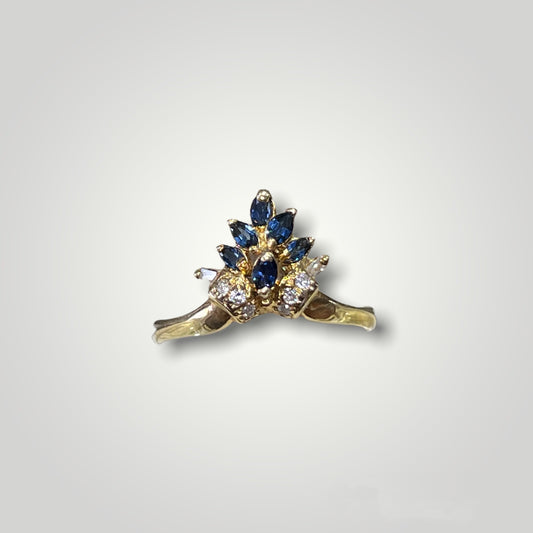 18K Yellow Gold Diamond Sapphire Ring - Q&T Jewelry