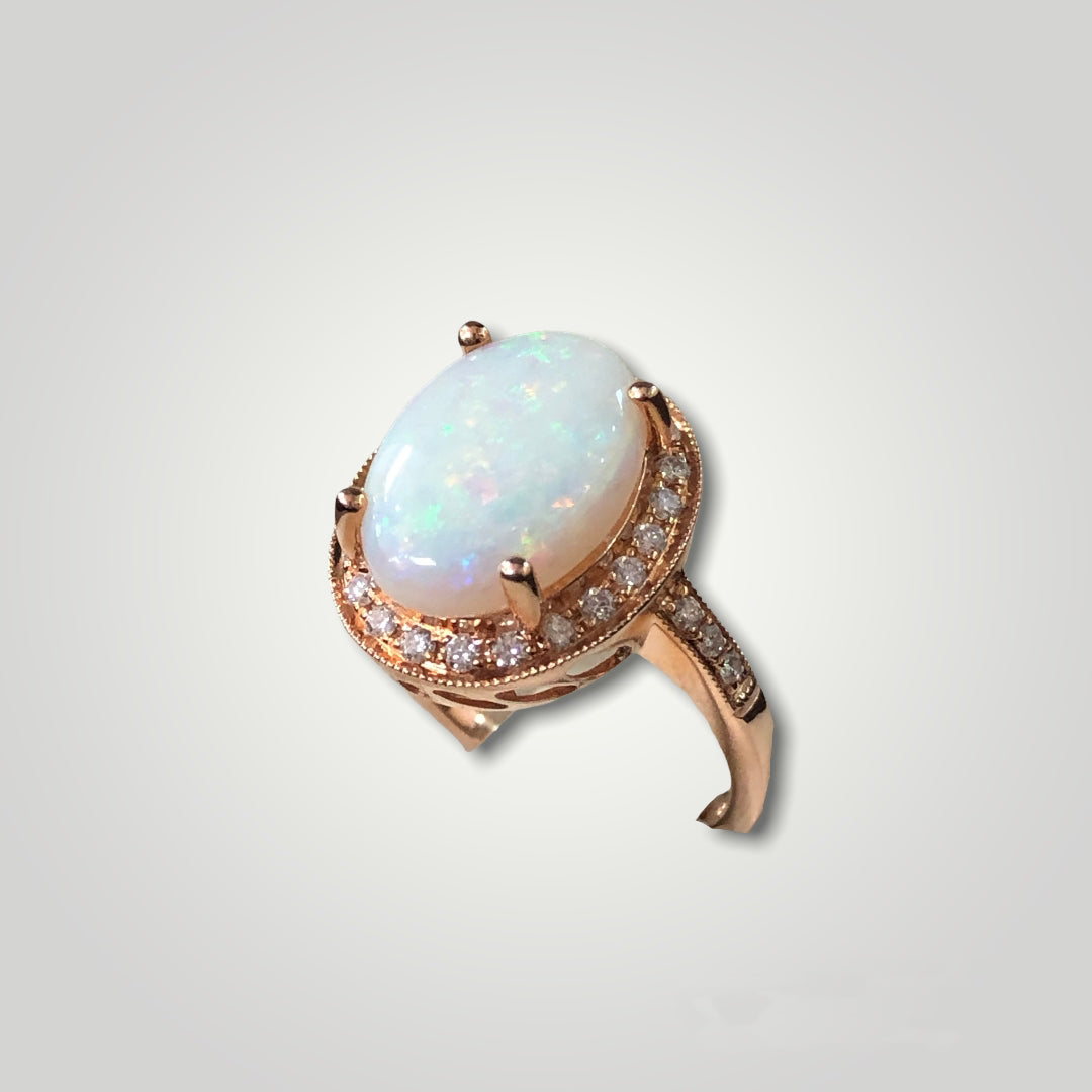 14k Oval Opal Diamond Ring - Q&T Jewelry