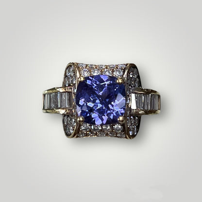 Raised Tanzanite & Diamond Gold Ring - Q&T Jewelry