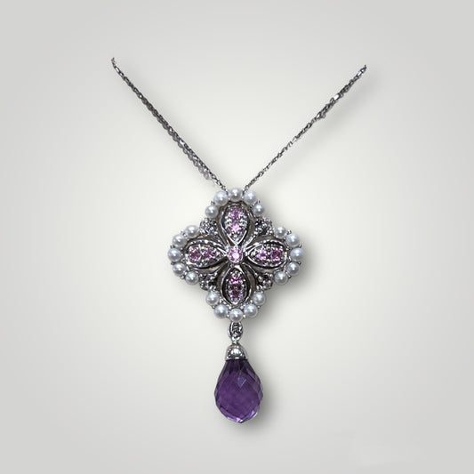 Pearl and Amethyst White Gold Pendant - Q&T Jewelry