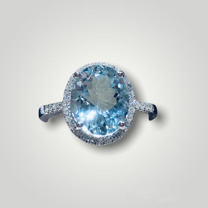 Aquamarine Oval Diamond Halo Ring - Q&T Jewelry