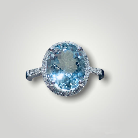 Aquamarine Oval Diamond Halo Ring - Q&T Jewelry