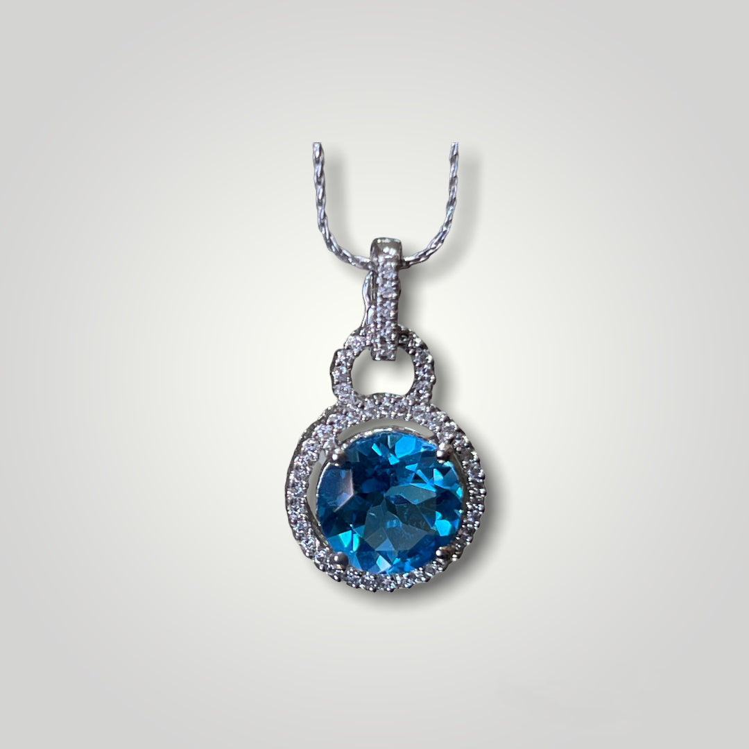 Brilliant Round Blue Topaz and Diamond Pendant - Q&T Jewelry