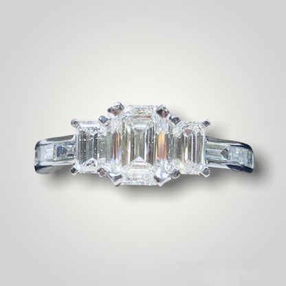 Emerald Cut Diamond Three Stone Ring - Q&T Jewelry