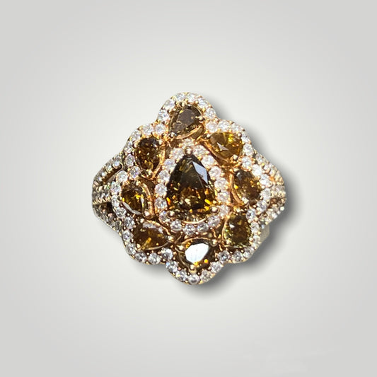 18K Pear Champagne Diamond Cluster Ring - Q&T Jewelry
