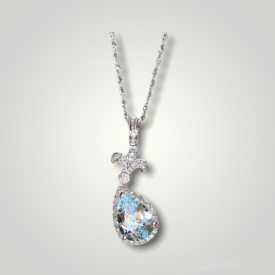 Tilted Aquamarine Tear Drop Pendant - Q&T Jewelry