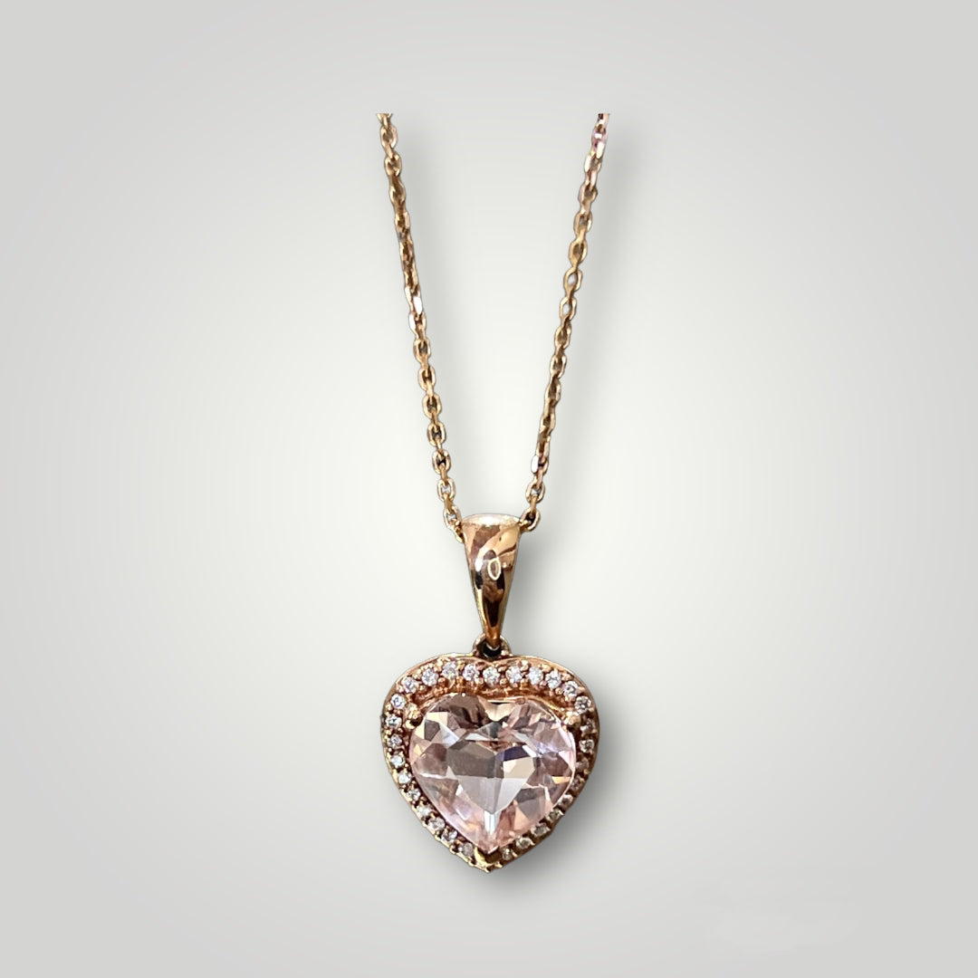 Heart Shaped Morganite Pendant with Diamonds - Q&T Jewelry