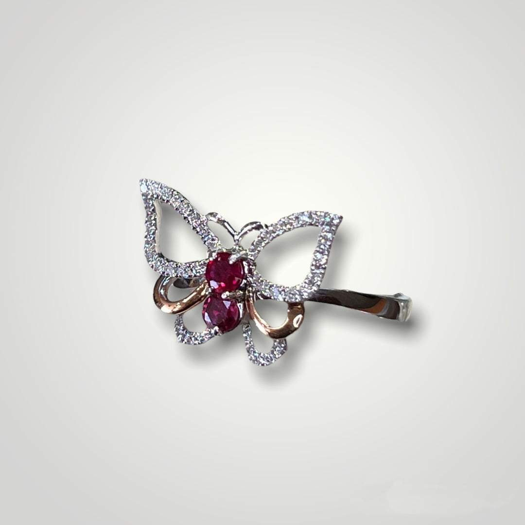 Two-Tone Ruby and Diamond Butterfly Ring - Q&T Jewelry