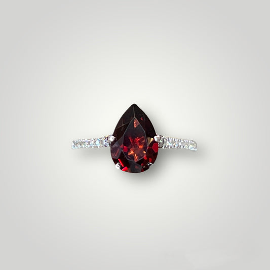 Garnet Tear Drop and Diamond Band Ring - Q&T Jewelry